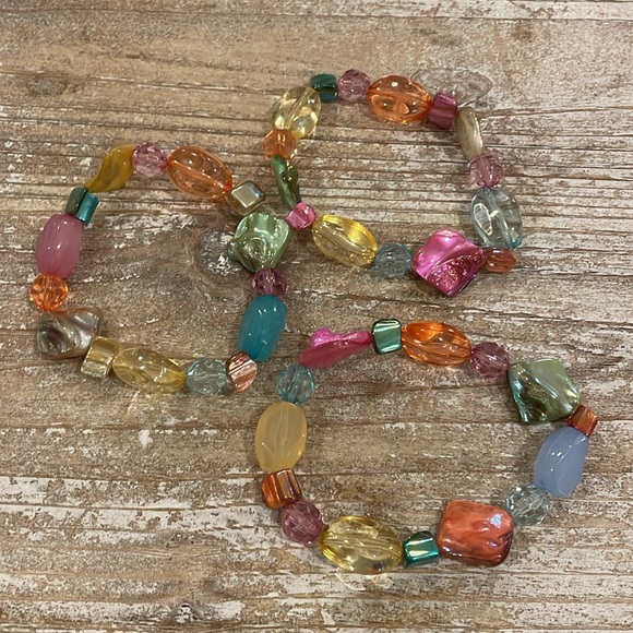 Set of Three Multicolor Beaded Stackable Bracelets - Picture 2 of 2